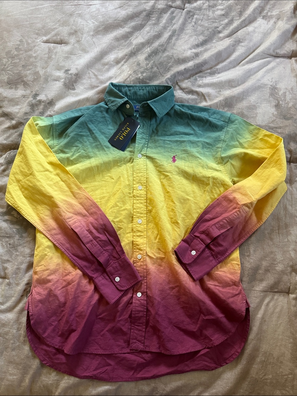 Polo by Ralph Lauren Green Yellow Purple Ombre Button-Down Shirt Size 4